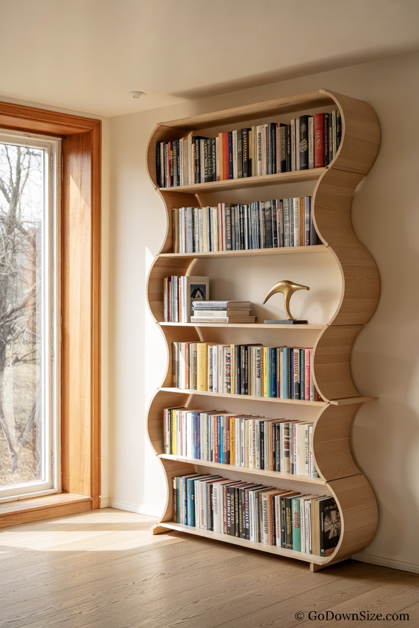 Modern Curved Bookshelf Ideas for Bedroom Organization