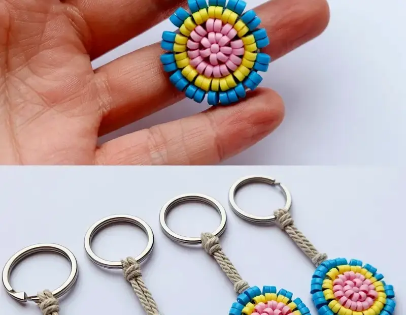 Handmade bead flower keychains – cute colorful DIY gift idea