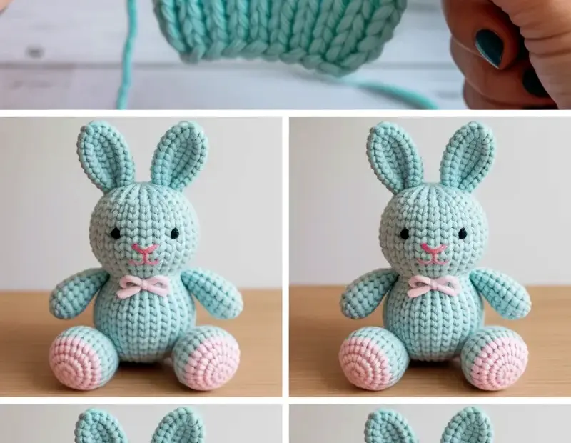 Easter bunny knitting pattern: how to knit a cute mint green bunny toy for spring gifts