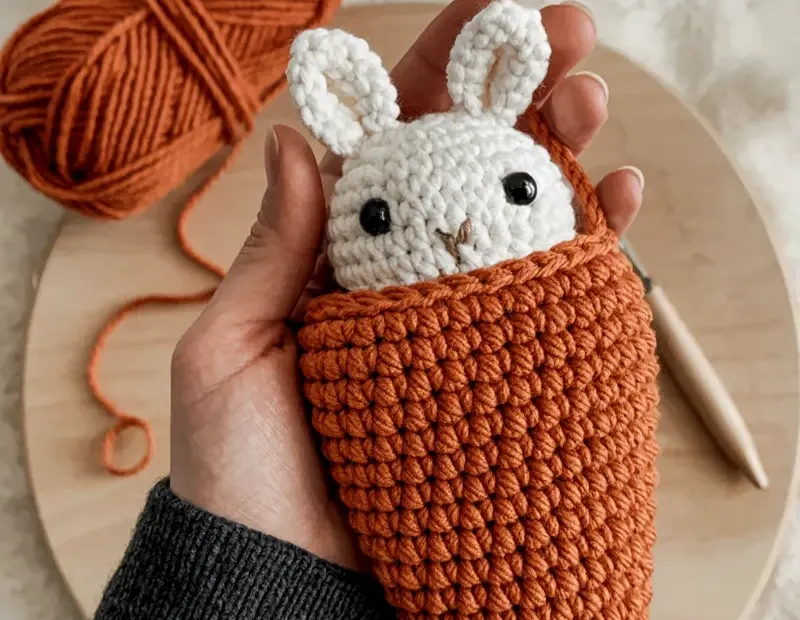 Free Crochet Carrot Bunny Pattern | Hatching Carrot Pouch | Amigurumi Carrot with Baby Bunny Inside