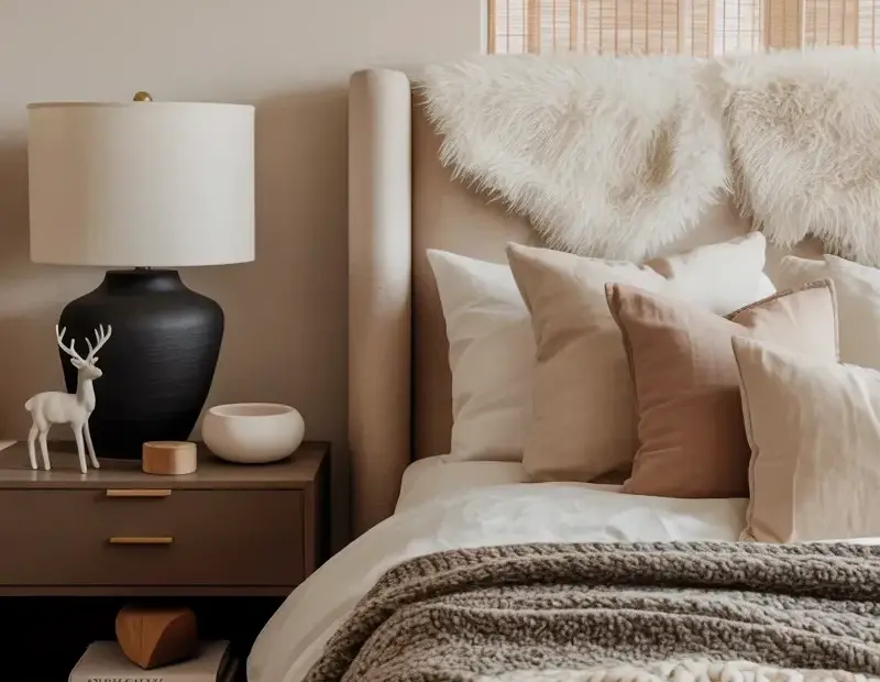 Cozy Neutral Bedroom Ideas Featuring a Beige Upholstered Headboard