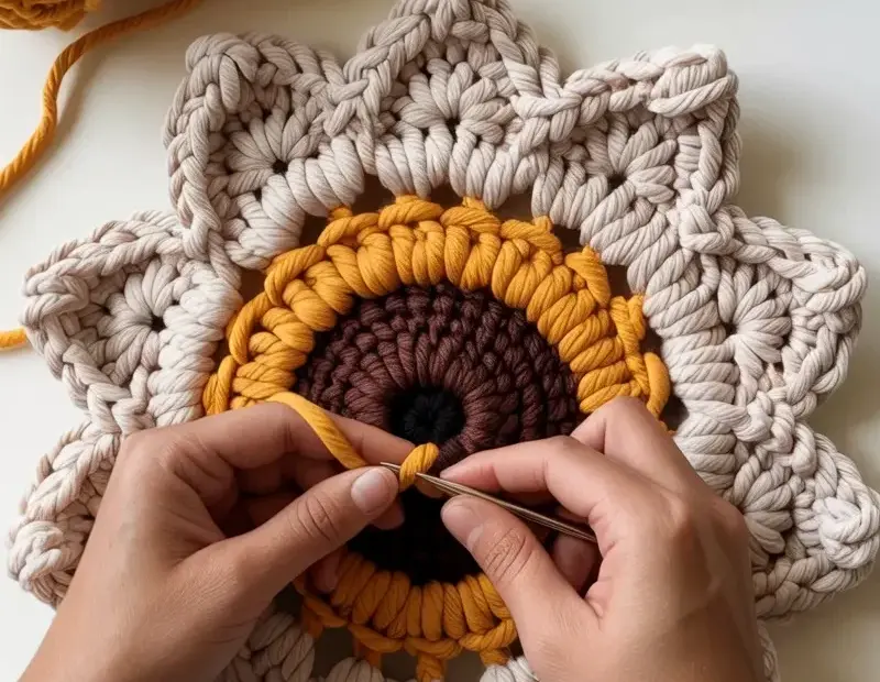 How to Crochet a Sunflower - Chunky Yarn Pattern with Detailed Petals